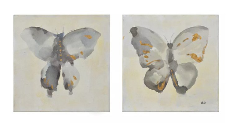 RENWIL TOILE PAPILLON GRIS/OR 16X16