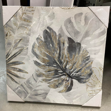 Cadre feuillage gris/or 15 x 15po