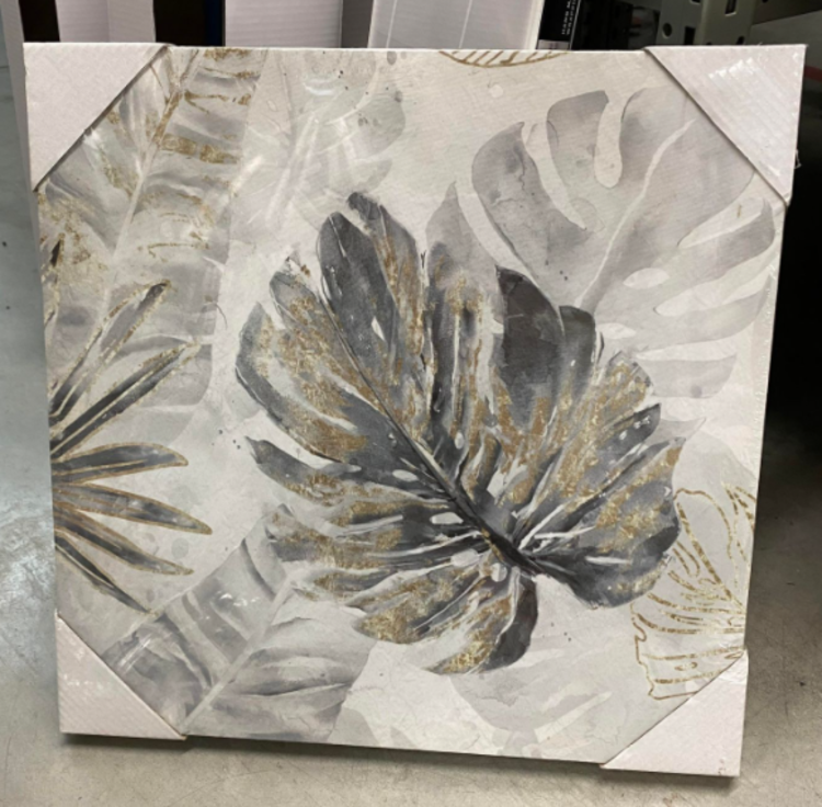 Cadre feuillage gris/or 15 x 15po