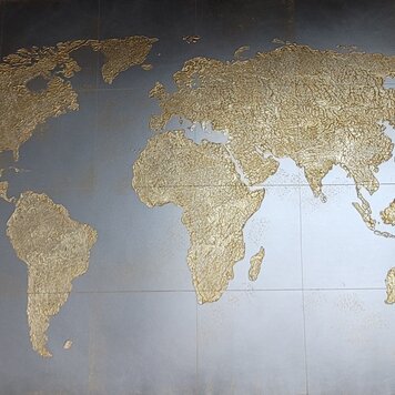 CADRE MAP OF WORLD CHROME/OR 48X32