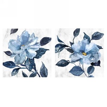 CADRE FLEUR ET FEUILLAGE BLEU 15X15