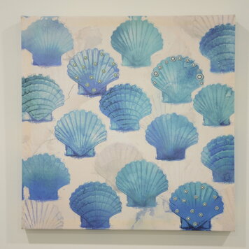 Cadre poisson et coquillage bleu 15 x 15po
