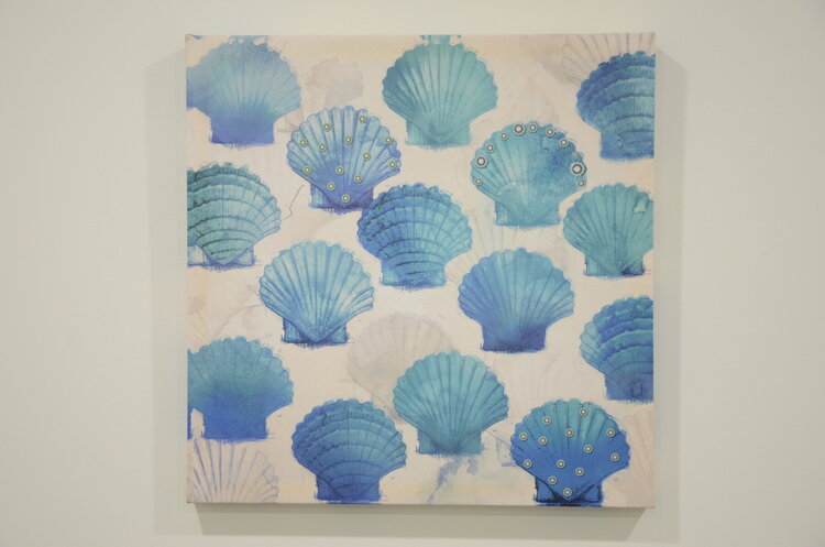 CADRE POISSON ET COQUILLAGE BLEU 15X15