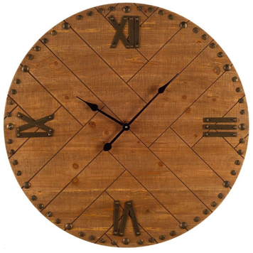 MERCANA Horloge herringbone bois parquet 30po