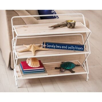 d- ETAGERE SUR PIED 3 TABLETTES BOIS BLANC/NATUREL