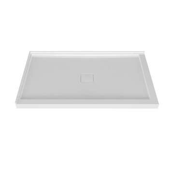 ZITTA Discontinué - Base de douche anti-fuite bride à gauche et drain central avec cache drain 60 x 32po blanc