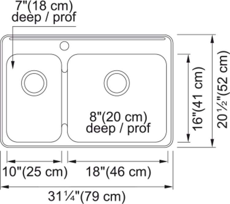 KINDRED Steel Queen Drop In Sink QCLA2031L-8-1