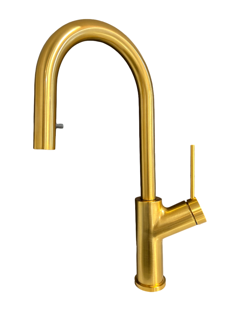 AQUABRASS Discontinué - démo - robinet ginger bar 1 jet douchette fini or brosse