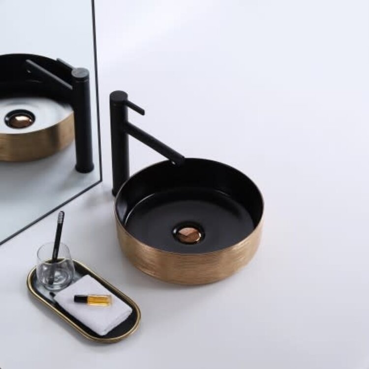 INTER DISTRIBUTION Vasque alice noir et or 14-1/2d x 4-3/4h