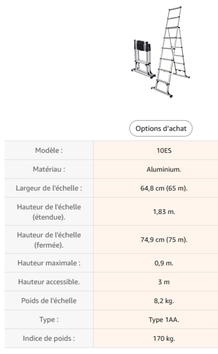 TELESTEP Escabeau 10ES pliable 6 à 10' supporte jusqu'à 375lbs