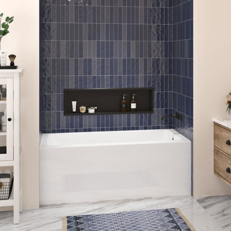 ZITTA Bain baya I en alcôve avec une jupe 60x30po drain à droite blanc