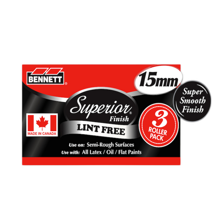 BENNETT Ensemble de 3 rouleaux 15mm sans charpies en polyester 9.5po