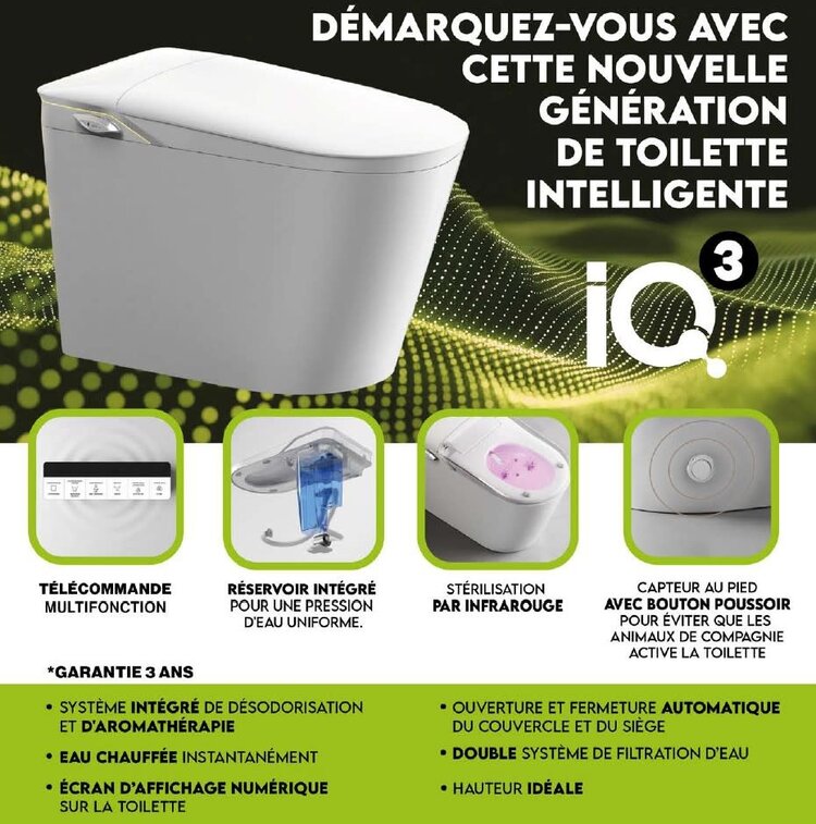 AKKTUEL Toilette intelligente IQ3 hauteur idéale, siège bidet automatique blanche