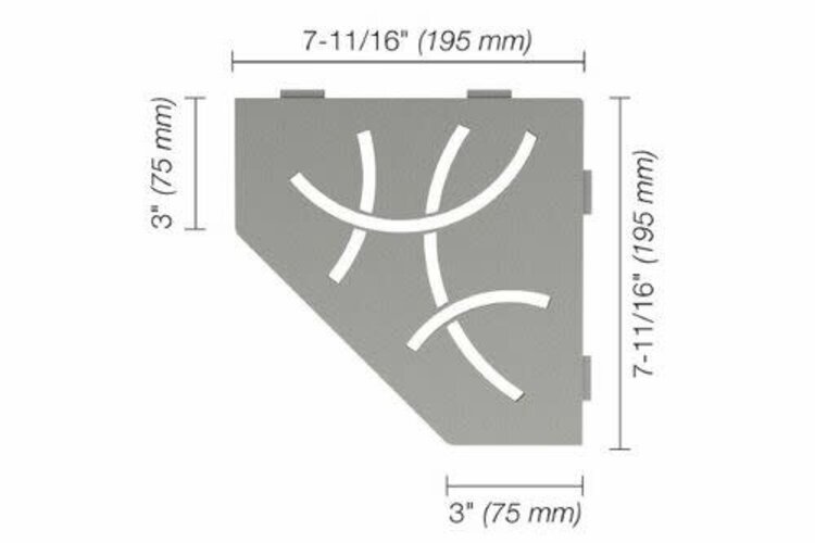 SCHLUTER Tablette curve pentagone en coin 8x8 inox