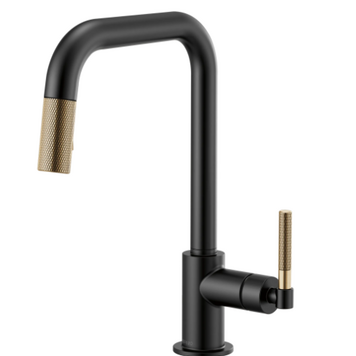 Demo-robinet de cuisine litze carre poignee knurled noir/or