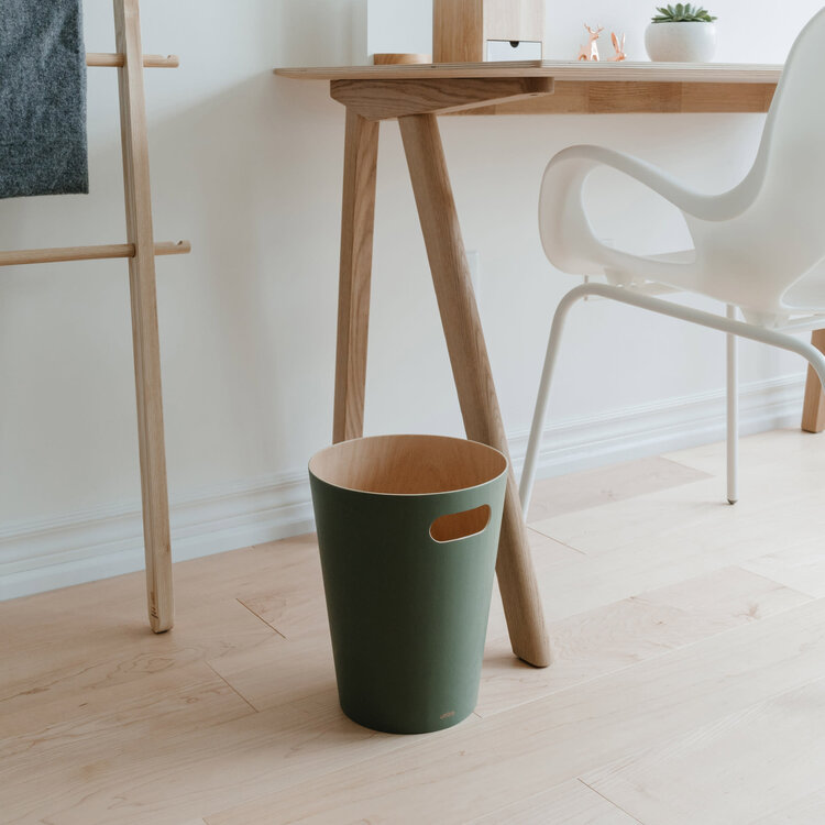 UMBRA Poubelle woodrow en bois vert mousse