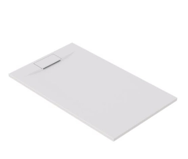 ZITTA Base de douche liss 48x36 avec drain à gauche et bridée en usine à gauche en résine de pierre blanche lustrée