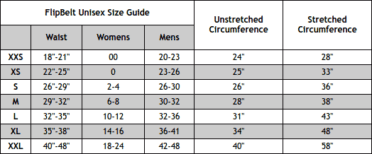 flipbelt size chart