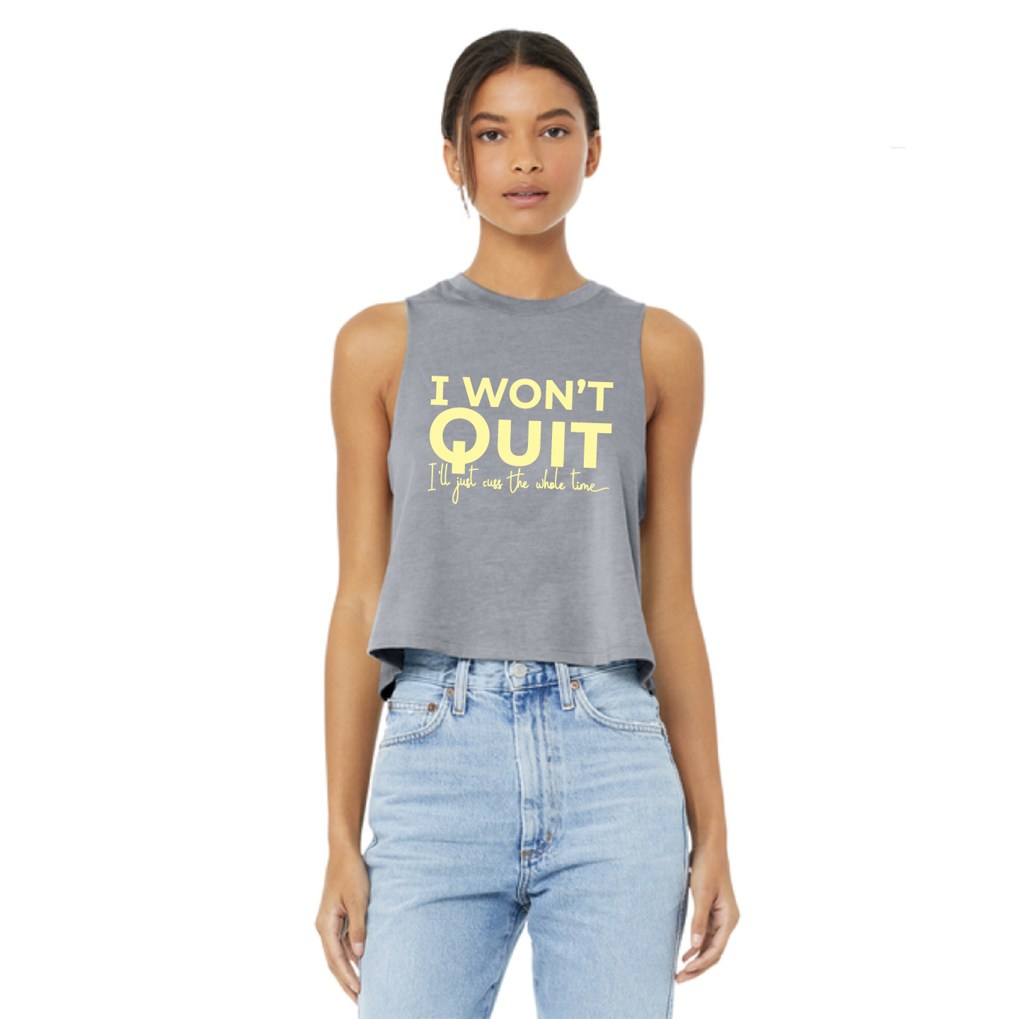 Mad Dash Creations I Won't Quit, but I'll Cuss the Whole Time Racer Crop Tank