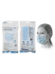Global Blue Disposable Face Mask  3-Ply  10pk