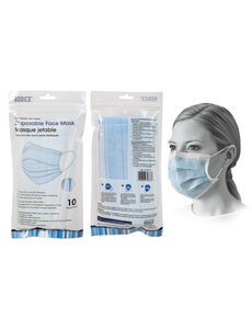 Global Blue Disposable Face Mask  3-Ply  10pk