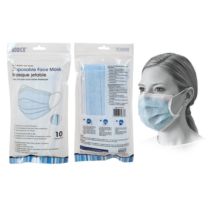 Global Blue Disposable Face Mask  3-Ply  10pk