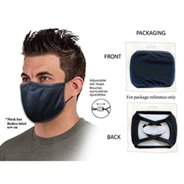 Bodico Snug Fit Washable Adult Face Mask - Black w/ Adjustable Ear Loop