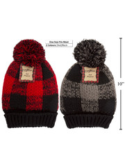 CozyWear Plaid Tuque w/ PomPom - Red or Grey