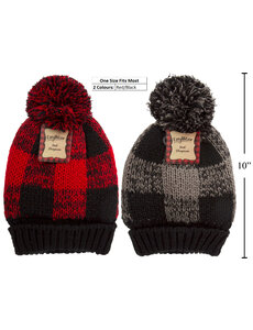 CozyWear Plaid Tuque w/ PomPom - Red or Grey
