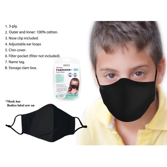 Bodico FabDesign+ Washable Kids Face Mask - Black