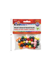 Kids Kraft Wood Coloured Round Beads  60pcs