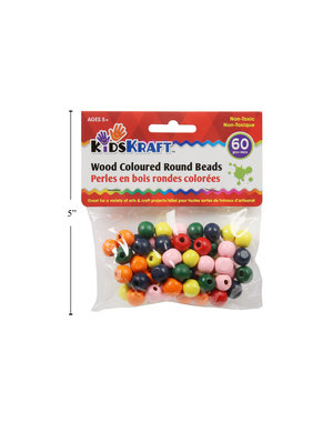 Kids Kraft Wood Coloured Round Beads  60pcs