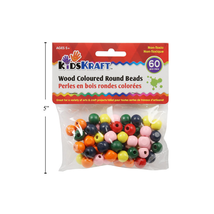 Kids Kraft Wood Coloured Round Beads  60pcs
