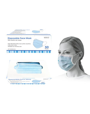 Global Disposable Face Mask   3-Ply  50pk