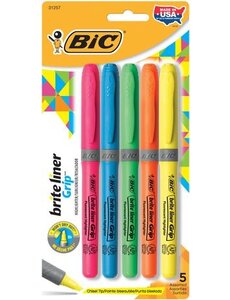 BIC Brite Liner Highlighters -  5pk  Assorted Colours