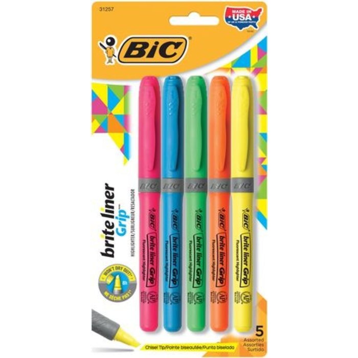 BIC Brite Liner Highlighters -  5pk  Assorted Colours