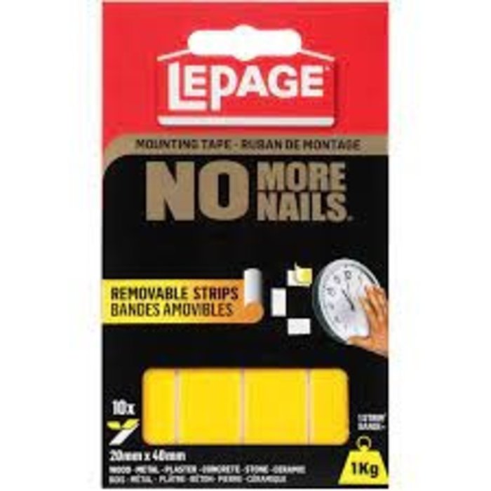 LePage No More Nails Removeable Strips  20mmX40mm  1kg  10pk