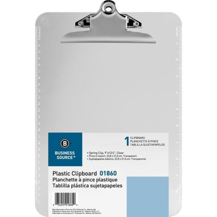 Business Source Plastic Clipboard Clear - 9''x12.5''