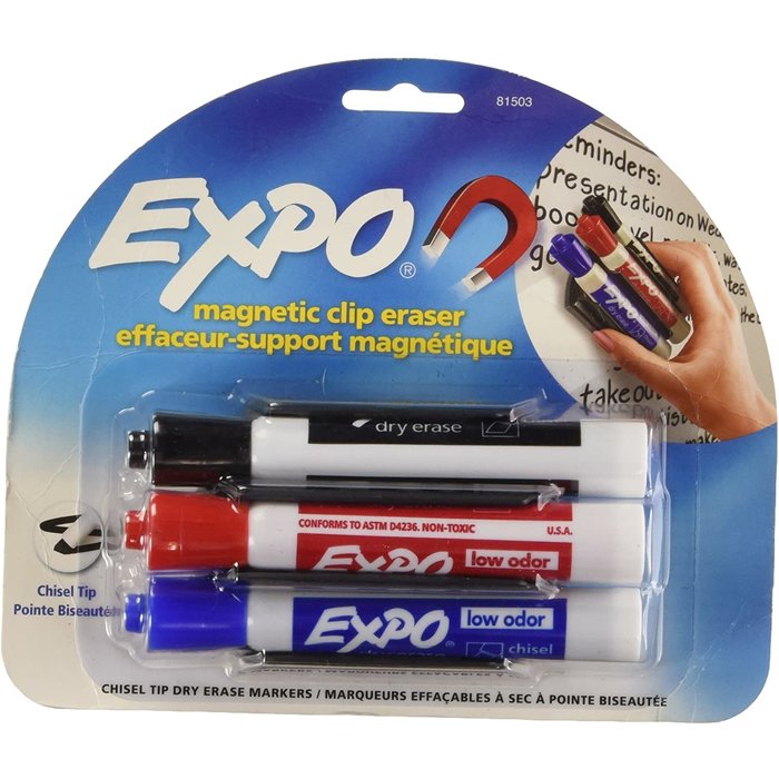 Expo EXPO Magnetic Clip Eraser w/ 3 Dry Erase Markers