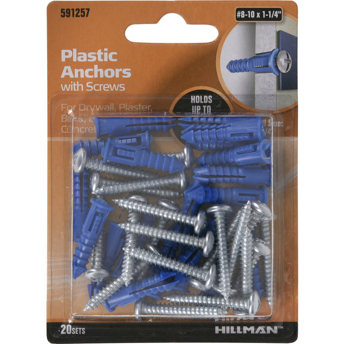 Reliable Fasteners PAS-25  #8 Plastic Anchors  1/4''  8pk