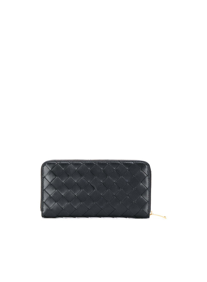 Zip Around Wallet in Intrecciato in Black/Gold