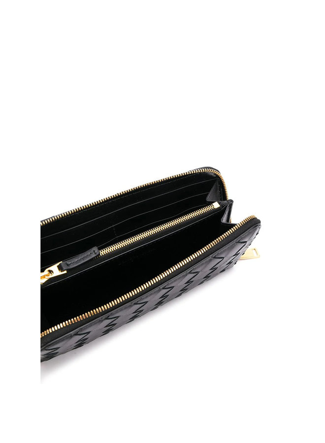 Zip Around Wallet in Intrecciato in Black/Gold