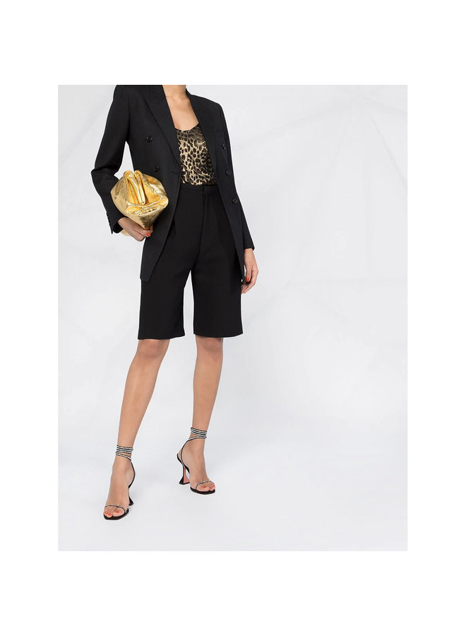 Double Breasted Pinstriped Blazer Jacket in Black