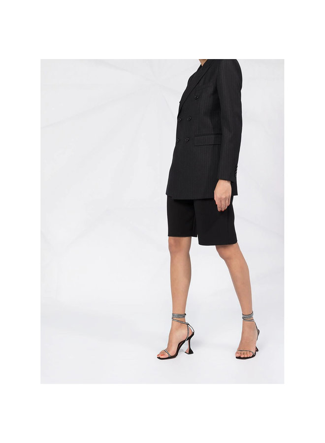 Double Breasted Pinstriped Blazer Jacket in Black