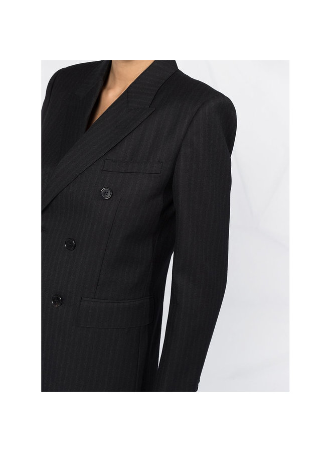 Double Breasted Pinstriped Blazer Jacket in Black