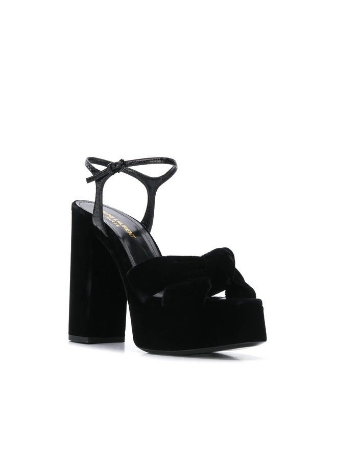 Bianca High Heel Platform Sandals in Velvet in Black