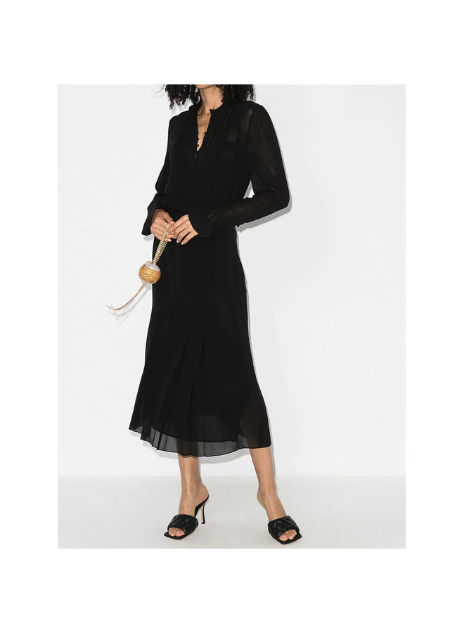Midi Shirt Dress in Silk in Black