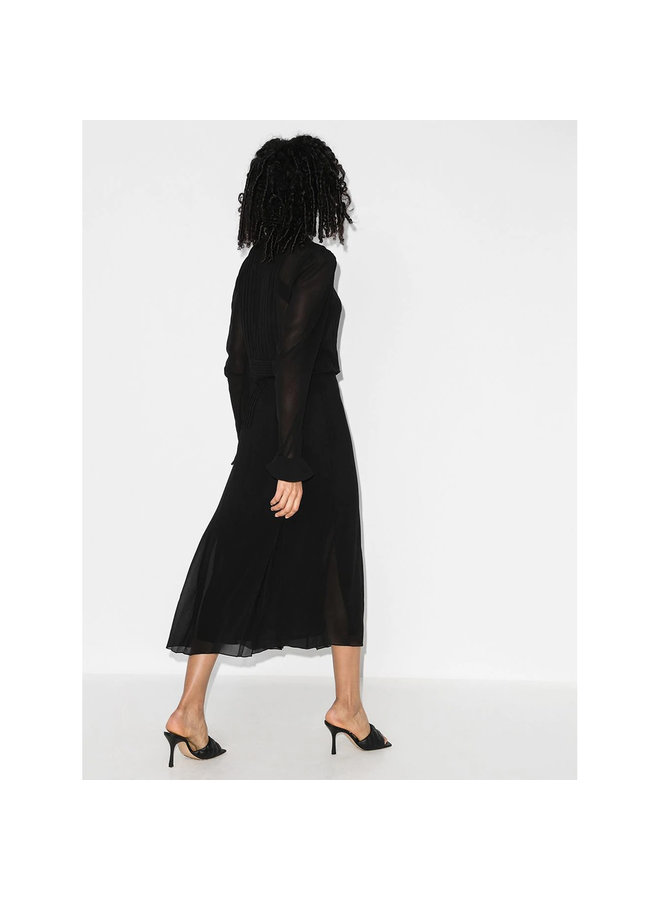 Midi Shirt Dress in Silk in Black