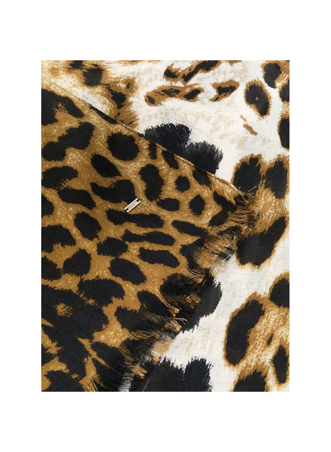 Leopard Print Scarf in Silk in Beige/Black
