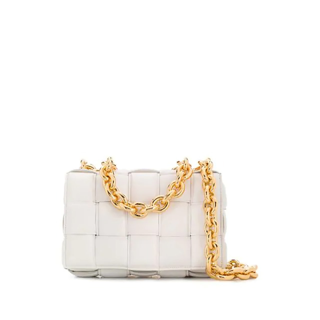 white and gold shoulder bag